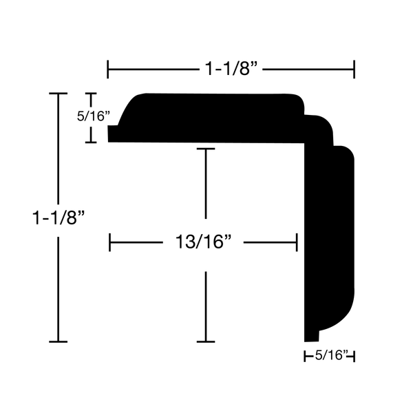 Side View of Outside Corner Molding, product number OC-104-104-4-RO - 1-1/8" x 1-1/8" Red Oak Outside Corner - $3.94/ft sold by American Wood Moldings