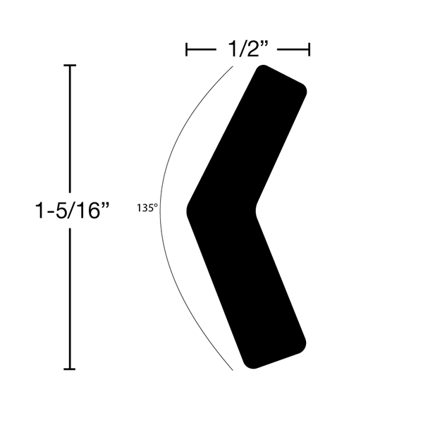 Side View of Outside Corner Molding, product number OC-110-016-1-RO - 1/2" x 1-5/16" Red Oak Outside Corner - $2.23/ft sold by American Wood Moldings