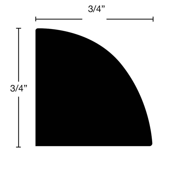 Side View of Quarter Round Molding, product number RO-024-024-1-MA - 3/4" x 3/4" Maple Quarter Round - $2.10/ft sold by American Wood Moldings