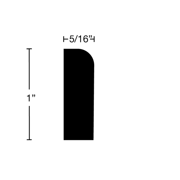 Side View of Scribe Molding, product number SB-100-010-1-HI - 5/16" x 1" Hickory Scribe Molding - $1.71/ft sold by American Wood Moldings