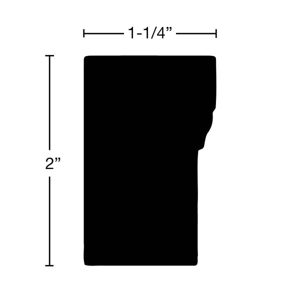 Side View of Brick Molding Molding, product number BM-200-108-1-CP - 1-1/4" x 2" Clear Pine Brick Molding - $2.52/ft sold by American Wood Moldings