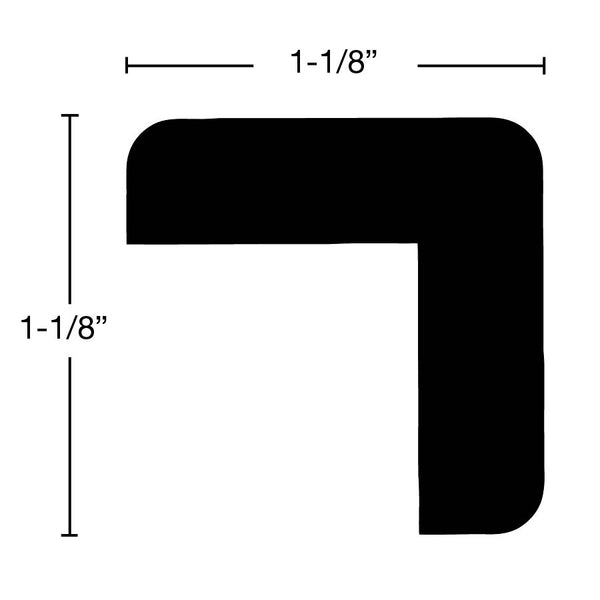 Side View of Outside Corner Molding, product number OC-104-104-1-RO - 1-1/8" x 1-1/8" Red Oak Outside Corner - $2.64/ft sold by American Wood Moldings
