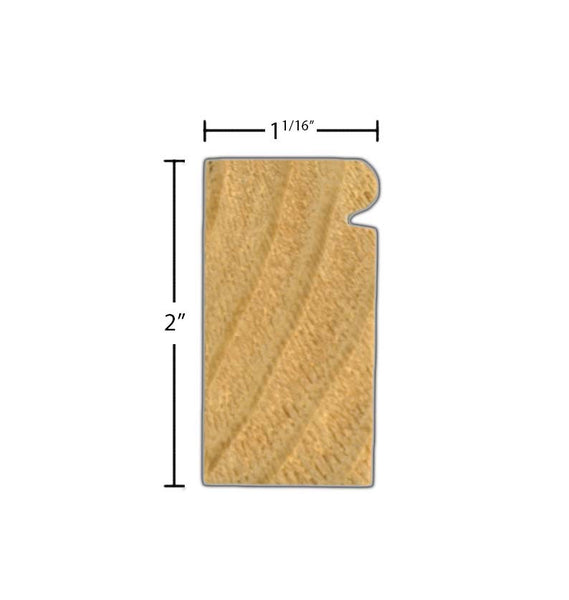 Side View of Brick Molding Molding, product number BM-200-102-1-PF - 1-1/16" x 2" Primed Finger Joint Brick Molding - $1.57/ft sold by American Wood Moldings