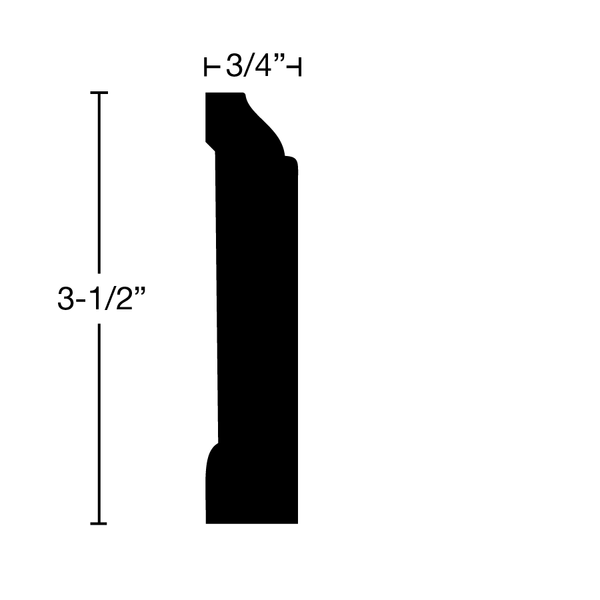 Side View of Base Molding, product number BA-316-024-1-MA - 3/4" x 3-1/2" Maple Base - $5.71/ft sold by American Wood Moldings