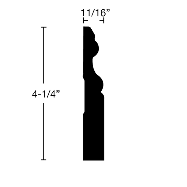 Side View of Base Molding, product number BA-408-022-2-PO - 11/16" x 4-1/4" Poplar Base - $3.03/ft sold by American Wood Moldings