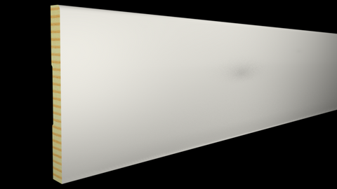 Profile View of Base Molding, product number BA-408-014-2-PF - 7/16" x 4-1/4" Primed Finger Joint Base - $1.80/ft sold by American Wood Moldings