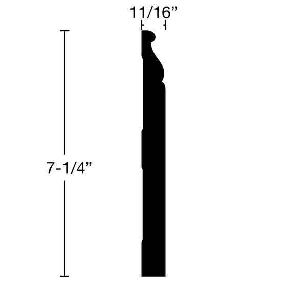 Side View of Base Molding, product number BA-708-022-1-FPO - 11/16" x 7-1/4" Finger Joint Poplar Base - $3.53/ft sold by American Wood Moldings