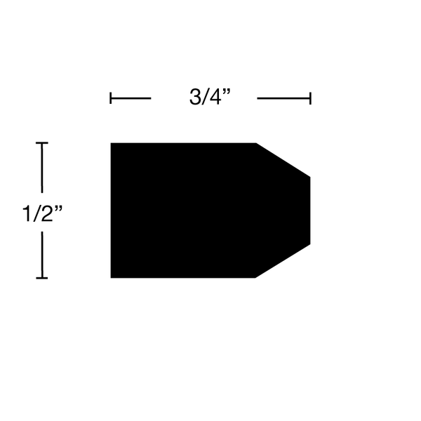 Side View of Bullnose Molding, product number BN-024-016-1-CH - 1/2" x 3/4" Cherry Bullnose - $1.92/ft sold by American Wood Moldings