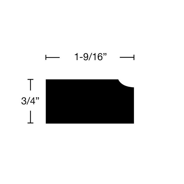 Side View of Counter and Cabinet Components, product number CC-118-024-1-MA - 3/4" x 1-9/16" Maple Counter and Cabinet Components - $2.85/ft sold by American Wood Moldings