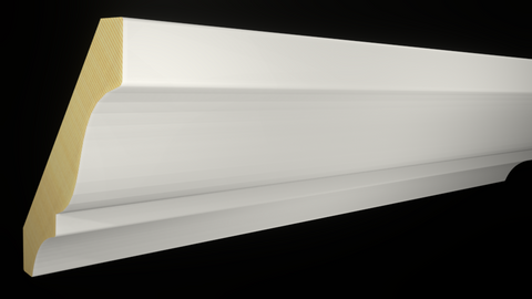 Profile View of Crown Molding, product number CR-308-018-1-PF - 9/16" x 3-1/4" Primed Finger Joint Crown - $1.52/ft sold by American Wood Moldings