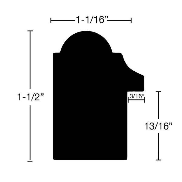 Side View of Backband Molding, product number BB-116-102-1-BI - 1-1/16" x 1-1/2" Birch Backband - $1.92/ft sold by American Wood Moldings