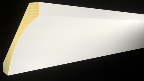 Profile View of Cove Molding, product number CO-408-022-1-PF - 11/16" x 4-1/4" Primed Finger Joint Cove - $3.08/ft sold by American Wood Moldings