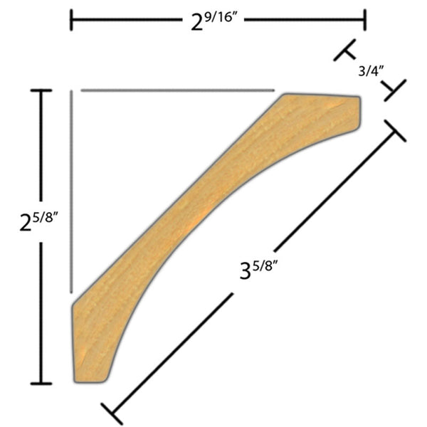 Side View of Cove Molding, product number CO-320-024-1-CP - 3/4" x 3-5/8" Clear Pine Cove - $2.96/ft sold by American Wood Moldings