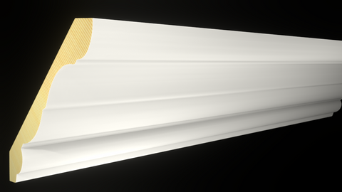 Profile View of Crown Molding, product number CR-508-022-3-PF - 11/16" x 5-1/4" Primed Finger Joint Crown - $3.33/ft sold by American Wood Moldings