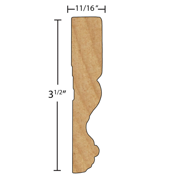 Side View of Flexible Casing Molding, product number CA-316-022-1-FL - 11/16" x 3-1/2" Smooth Urethane Flexible Casing - $13.69/ft sold by American Wood Moldings