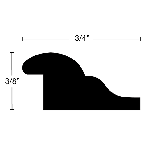 Side View of Panel Molding, product number PA-024-012-1-WO - 3/8" x 3/4" White Oak Panel Molding - $3.15/ft sold by American Wood Moldings