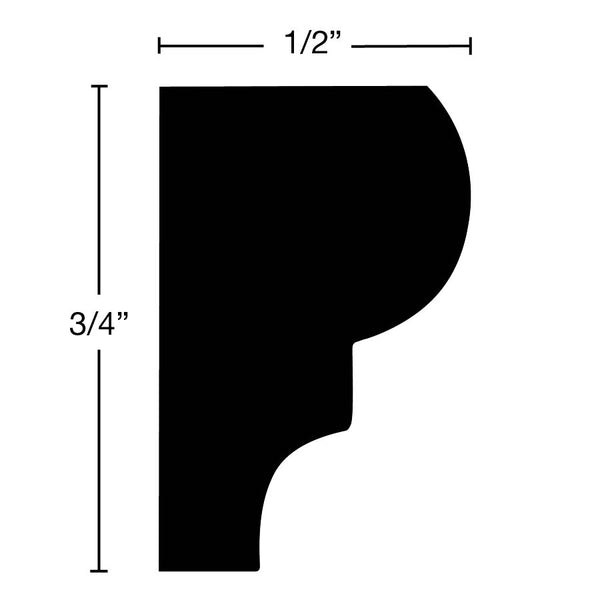 Side View of Panel Molding Molding, product number PA-024-016-1-PO - 1/2" x 3/4" Poplar Panel Molding - $1.04/ft sold by American Wood Moldings
