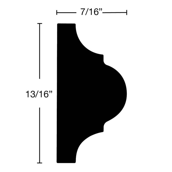 Side View of Panel Molding Molding, product number PA-026-014-1-PO - 7/16" x 13/16" Poplar Panel Molding - $1.04/ft sold by American Wood Moldings