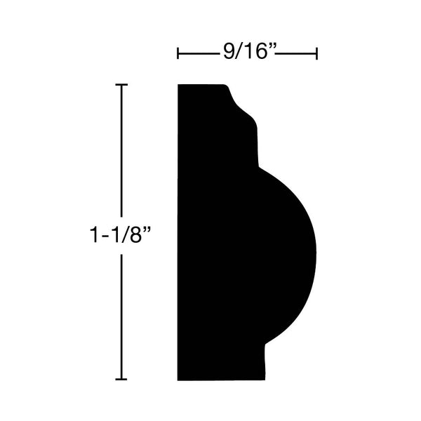 Side View of Panel Molding, product number PA-104-018-1-PF - 9/16" x 1-1/8" Primed Finger Joint Panel Molding - $0.80/ft sold by American Wood Moldings