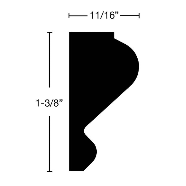 Side View of Panel Molding, product number PA-112-022-1-PO - 11/16" x 1-3/8" Poplar Panel Molding - $1.72/ft sold by American Wood Moldings