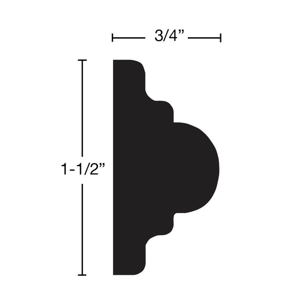 Side View of Panel Molding, product number PA-116-024-2-PF - 3/4" x 1-1/2" Primed Finger Joint Panel Molding - $1.32/ft sold by American Wood Moldings