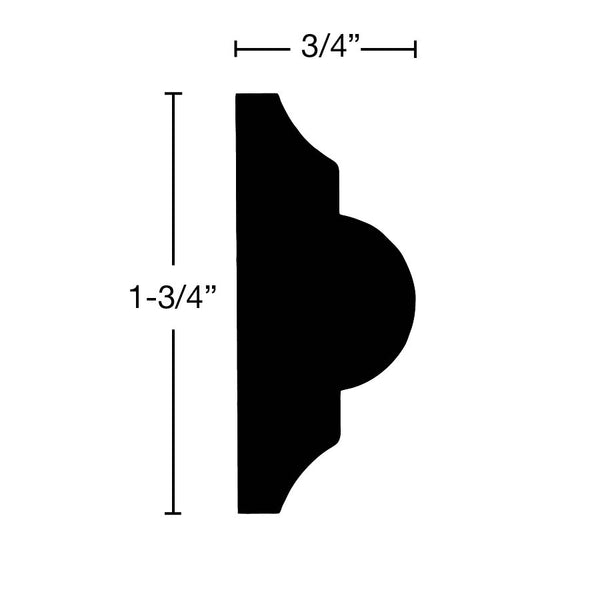 Side View of Panel Molding Molding, product number PA-124-024-1-PO - 3/4" x 1-3/4" Poplar Panel Molding - $1.32/ft sold by American Wood Moldings