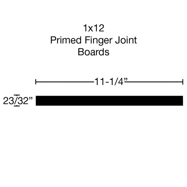Side View of Standard Size 1x12 Primed Finger Joint Boards - $4.16/ft sold by American Wood Moldings