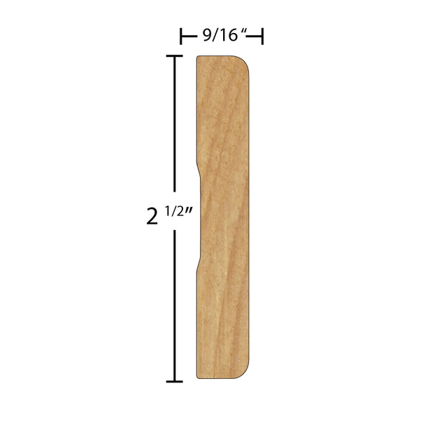 Side View of Flexible Casing Molding, product number CA-216-018-1-FL - 9/16" x 2-1/2" Smooth Urethane Flexible Casing - $7.77/ft sold by American Wood Moldings