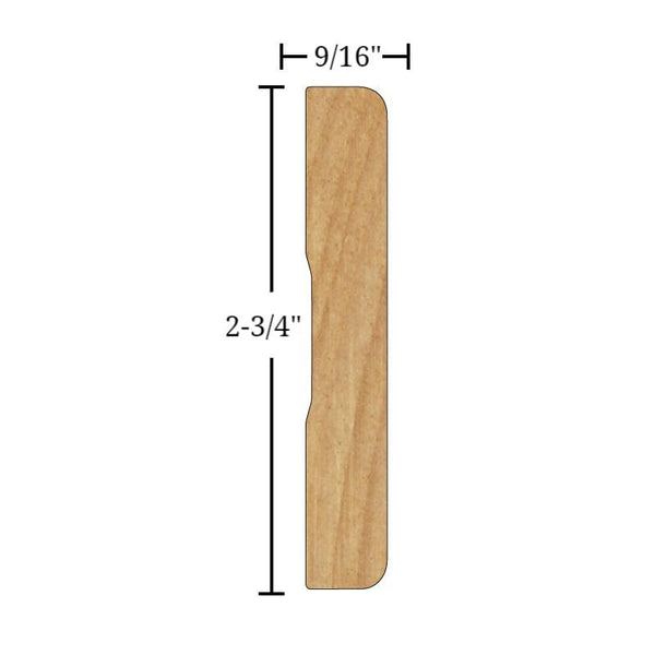 Side View of Casing Molding, product number CA-224-018-1-PM - 9/16" x 2-3/4" Primed MDF Casing - $0.62/ft sold by American Wood Moldings
