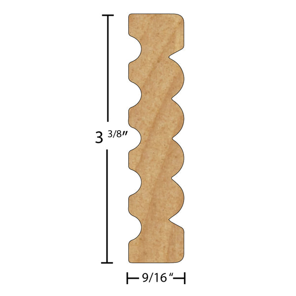 Side View of Flexible Casing Molding, product number CA-312-018-1-FL - 9/16" x 3-3/8" Smooth Urethane Flexible Casing - $14.30/ft sold by American Wood Moldings