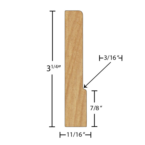 Side View of Casing Molding, product number CA-308-022-4-PM - 11/16" x 3-1/4" Primed MDF Casing - $0.83/ft sold by American Wood Moldings