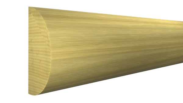 Profile View of Half Round Molding, product number RO-100-016-1-PO - 1/2" x 1" Poplar Half Round - $1.08/ft sold by American Wood Moldings