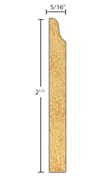 Side View of Base Molding, product number BA-216-010-2-CP - 5/16" x 2-1/2" Clear Pine Base - $0.72/ft sold by American Wood Moldings
