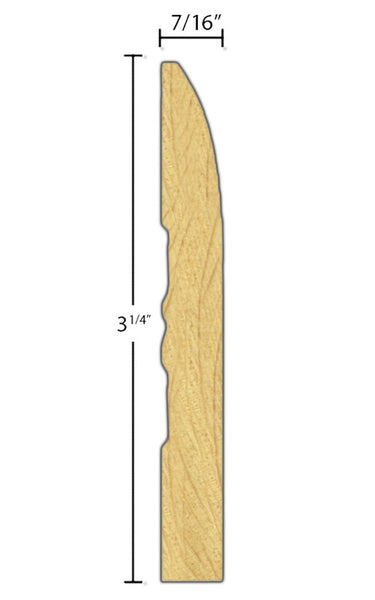 Side View of Base Molding, product number BA-308-014-2-CP - 7/16" x 3-1/4" Clear Pine Base - $1.60/ft sold by American Wood Moldings