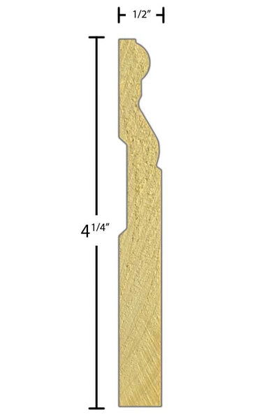 Side View of Base Molding, product number BA-408-016-3-PO - 1/2" x 4-1/4" Poplar Base - $1.92/ft sold by American Wood Moldings