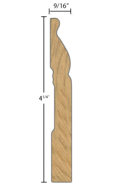 Side View of Base Molding, product number BA-408-018-1-PF - 9/16" x 4-1/4" Primed Finger Joint Base - $1.12/ft sold by American Wood Moldings