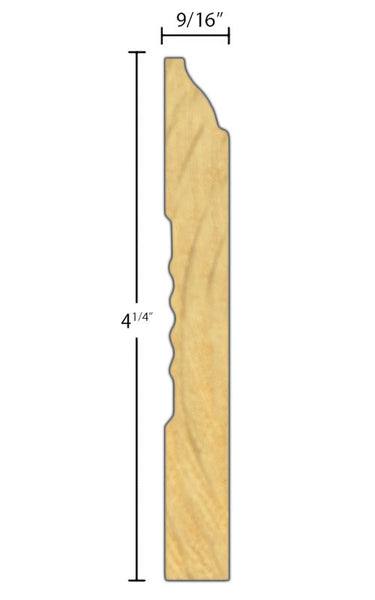 Side View of Base Molding, product number BA-408-018-2-CP - 9/16" x 4-1/4" Clear Pine Base - $1.60/ft sold by American Wood Moldings