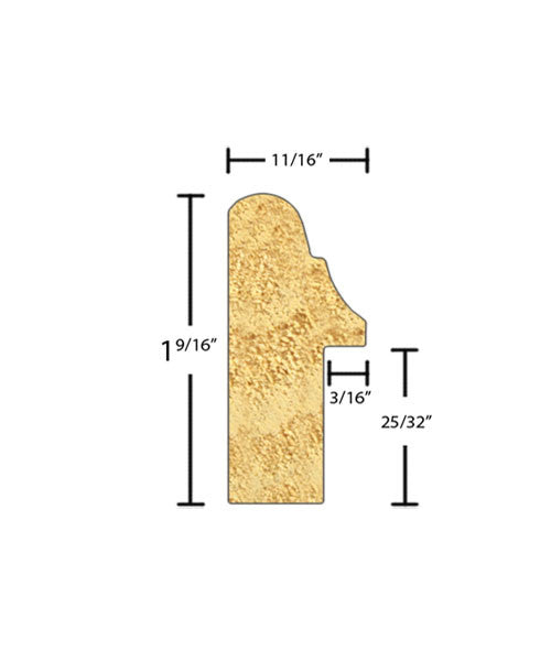 Side View of Backband Molding, product number BB-118-022-1-CP - 11/16" x 1-9/16" Clear Pine Backband - $0.72/ft sold by American Wood Moldings
