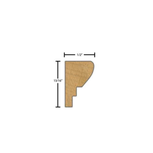 Side View of Decorative Carved Molding, product number DC-026-016-1-BE - 1/2" x 13/16" Beech Decorative Carved Molding - $4.84/ft sold by American Wood Moldings