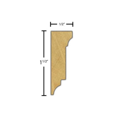 Side View of Decorative Dentil Molding, product number DD-116-016-1-BE - 1/2" x 1-1/2" Beech Decorative Dentil Molding - $3.84/ft sold by American Wood Moldings