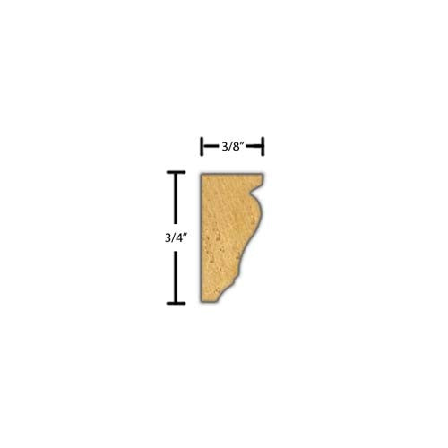 Side View of Decorative Embossed Molding, product number DE-024-012-4-BE - 3/8" x 3/4" Beech Decorative Embossed Molding - $1.92/ft sold by American Wood Moldings