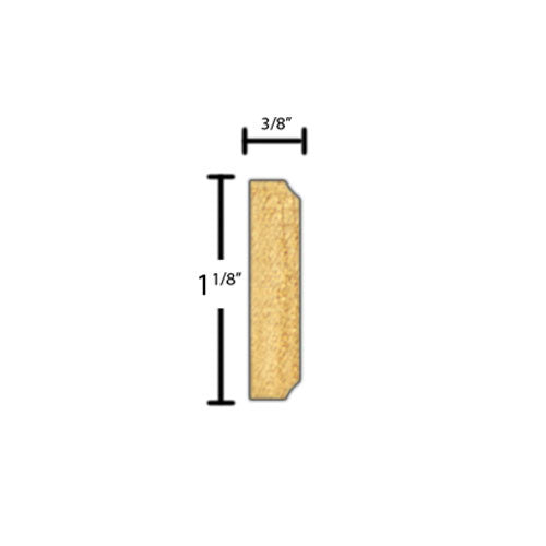 Side View of Decorative Embossed Molding, product number DE-104-012-1-BE - 3/8" x 1-1/8" Beech Decorative Embossed Molding - $2.88/ft sold by American Wood Moldings
