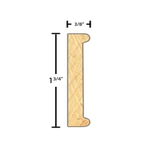 Side View of Decorative Embossed Molding, product number DE-124-012-1-BE - 3/8" x 1-3/4" Beech Decorative Embossed Molding - $4.48/ft sold by American Wood Moldings