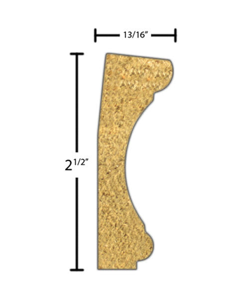 Side View of Decorative Embossed Molding, product number DE-216-026-1-BE - 13/16" x 2-1/2" Beech Decorative Embossed Molding - $6.92/ft sold by American Wood Moldings