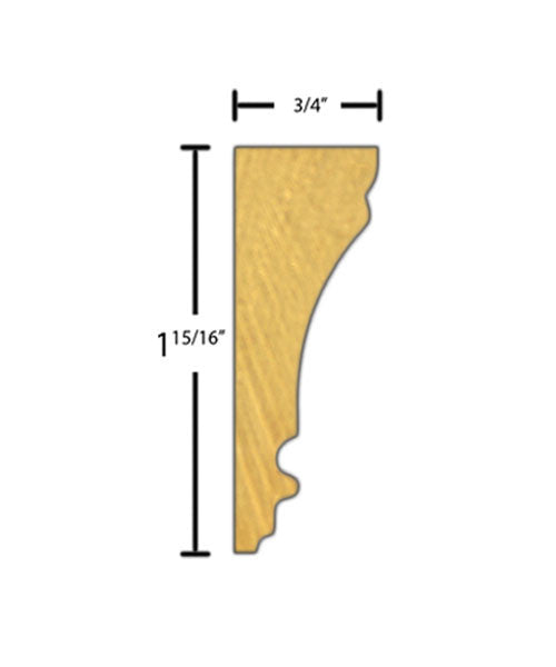Side View of Decorative Embossed Molding, product number DE-130-024-1-BE - 3/4" x 1-15/16" Beech Decorative Embossed Molding - $4.96/ft sold by American Wood Moldings