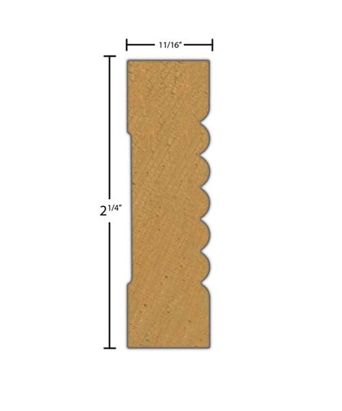 Side View of Casing Molding, product number CA-208-022-7-PO - 11/16" x 2-1/4" Poplar Casing - $1.48/ft sold by American Wood Moldings