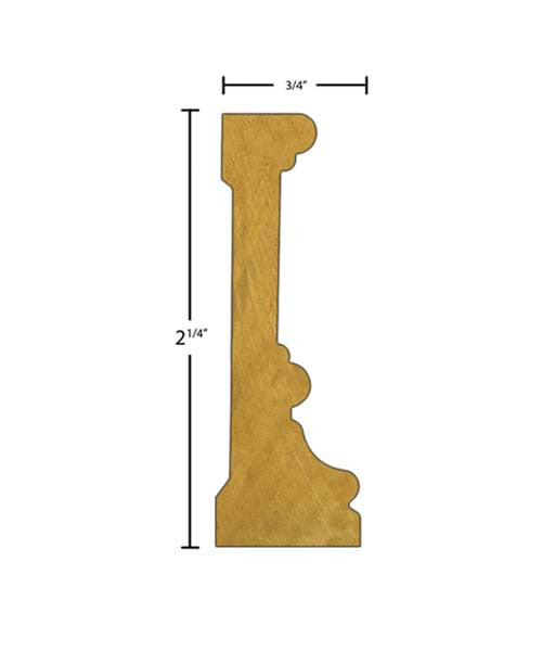 Side View of Casing Molding, product number CA-208-024-2-PO - 3/4" x 2-1/4" Poplar Casing - $1.40/ft sold by American Wood Moldings