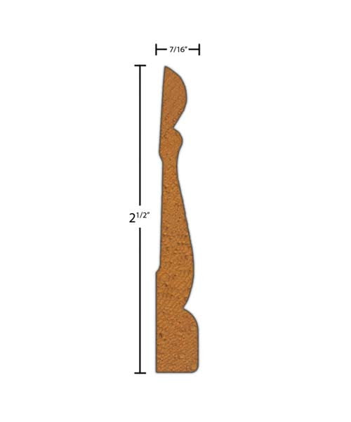 Side View of Casing Molding, product number CA-216-014-1-CE - 7/16" x 2-1/2" Red Cedar Casing - $3.60/ft sold by American Wood Moldings