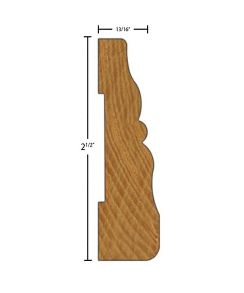 Side View of Casing Molding, product number CA-216-026-1-AS - 13/16" x 2-1/2" Ash Casing - $2.36/ft sold by American Wood Moldings