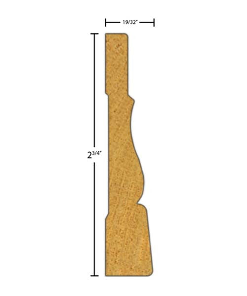 Side View of Casing Molding, product number CA-224-019-1-WA - 19/32" x 2-3/4" Walnut Casing - $5.92/ft sold by American Wood Moldings